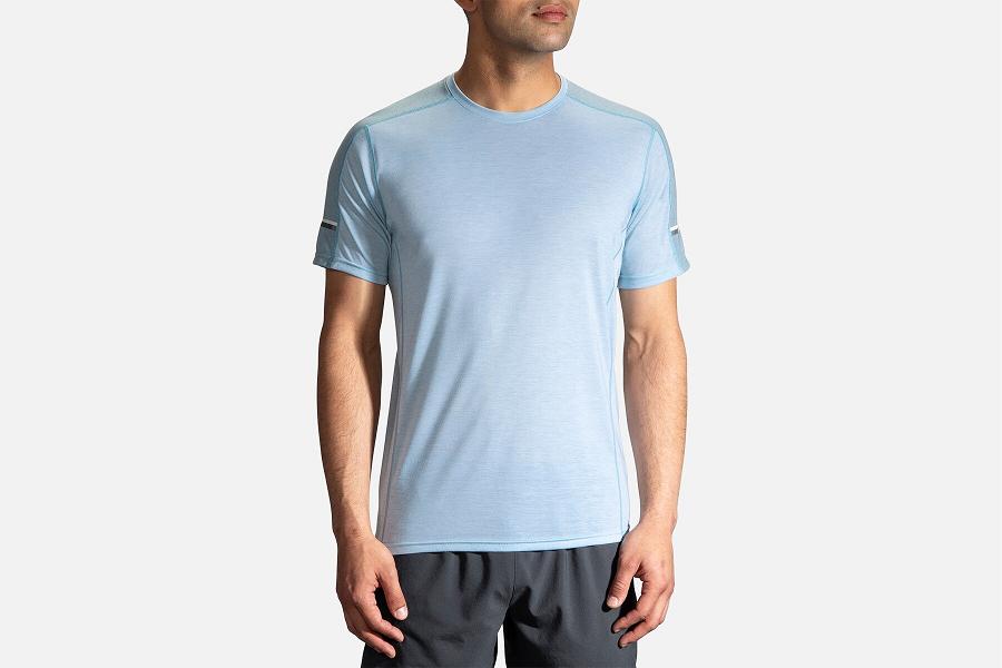 Brooks Distance Men Athletic Wear & Running Shirt Blue SOY476190